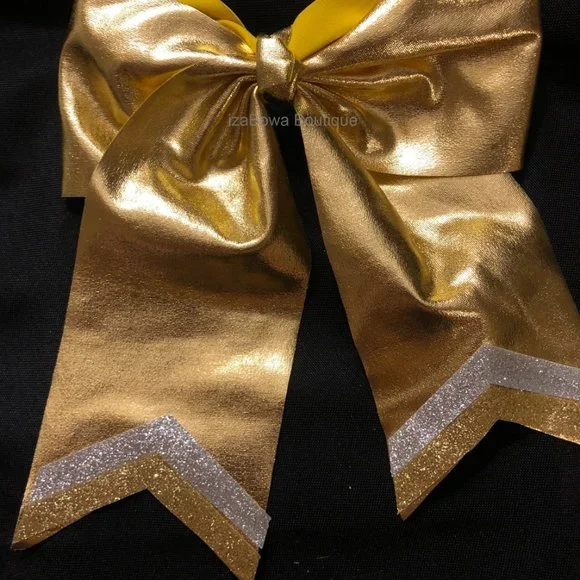 Gold Foil Sparkle Cheer Bow 5B2258 Handmade NWT Boutique - Picture 2 of 3